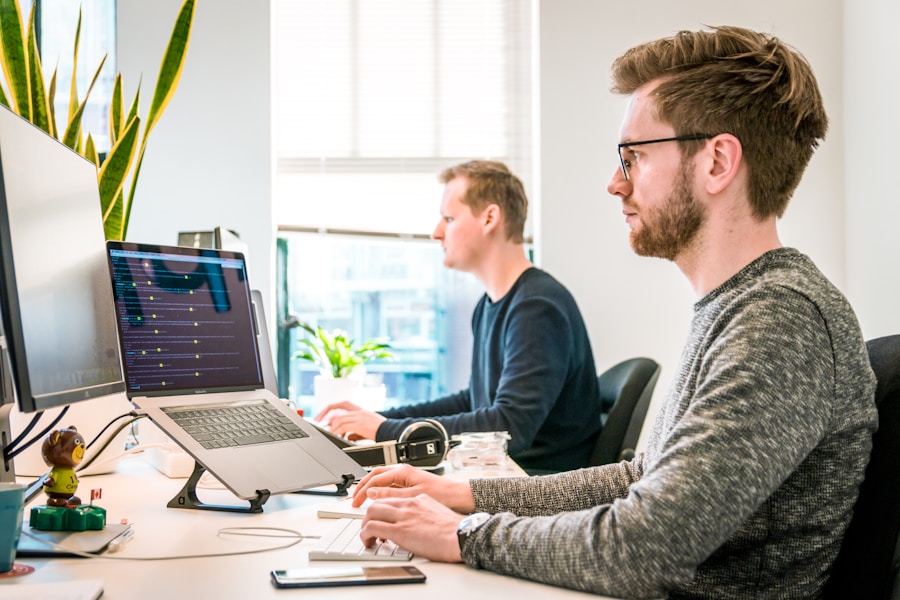 Team collaborating in a modern office
